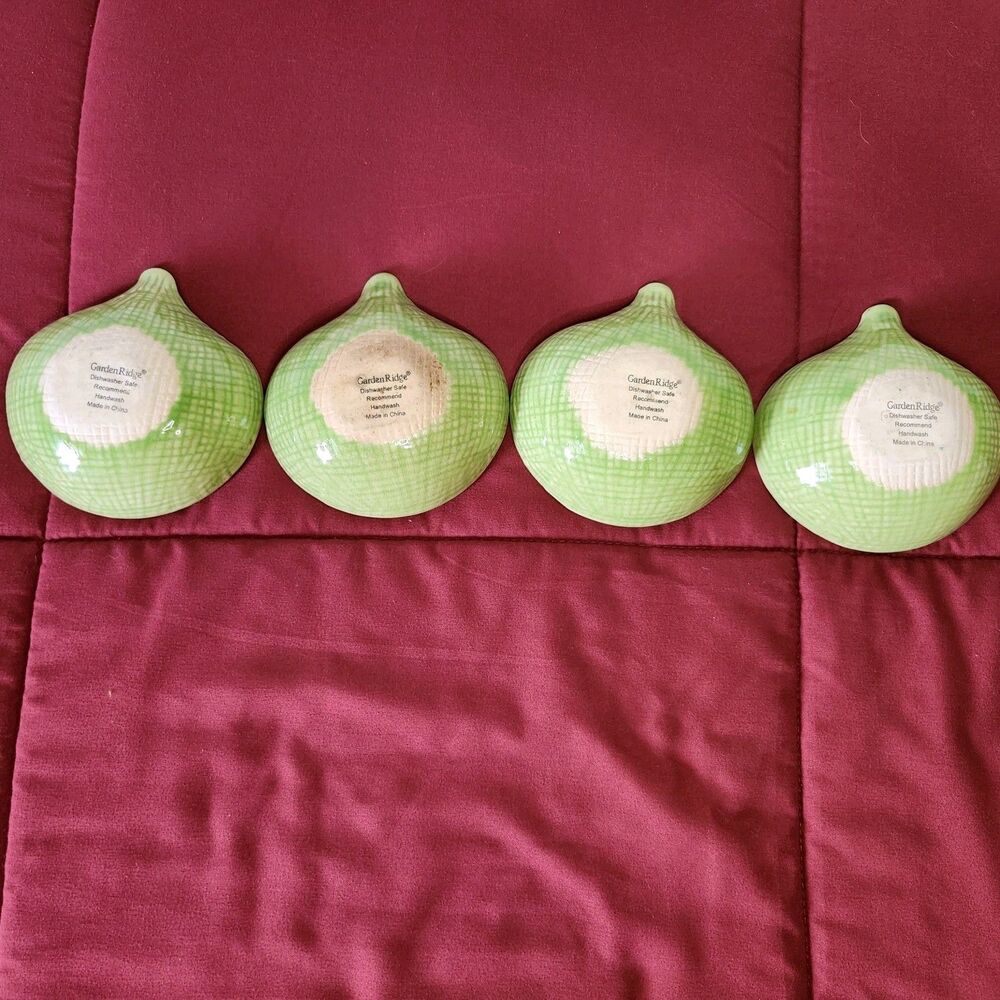 Garden Ridge Pottery Green Leaf Scalloped Ceramic Appetizer Dip Bowls Set of 4 - Picture 3 of 9